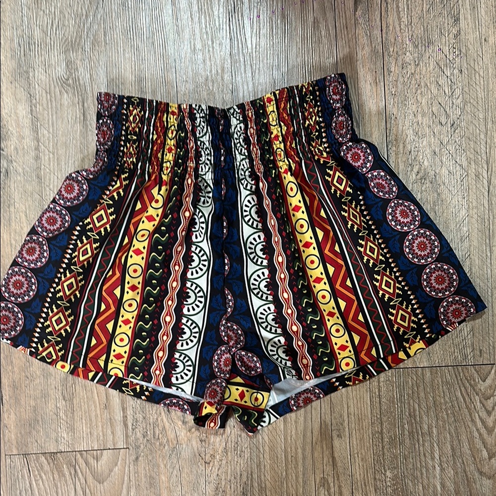 SHEIN Red and Yellow High Waist Shorts